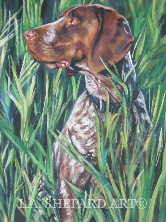 German shorthaired pointer GSP DOG ART print of LAShepard painting 8x10