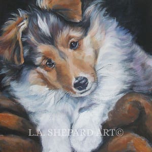 SHETLAND SHEEPDOG Sheltie Porträt Hund Kunst Leinwand DRUCK von LAShepard Gemälde 8x8&quot;