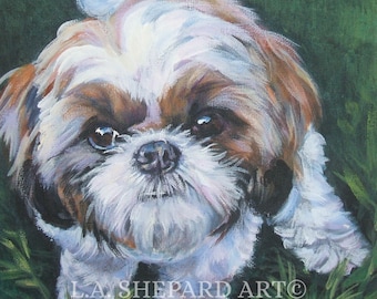 SHIH TZU dog art portrait canvas PRINT of LAShepard painting 12x12"