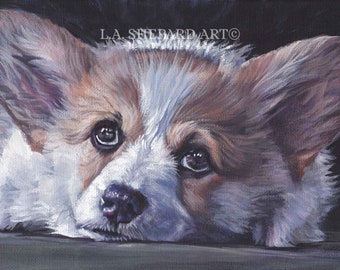 Pembroke Welsh CORGI dog ART portrait canvas PRINT of LAShepard painting 8x10"