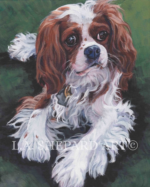 Blenheim CAVALIER King Charles Spaniel dog art canvas PRINT of | Etsy