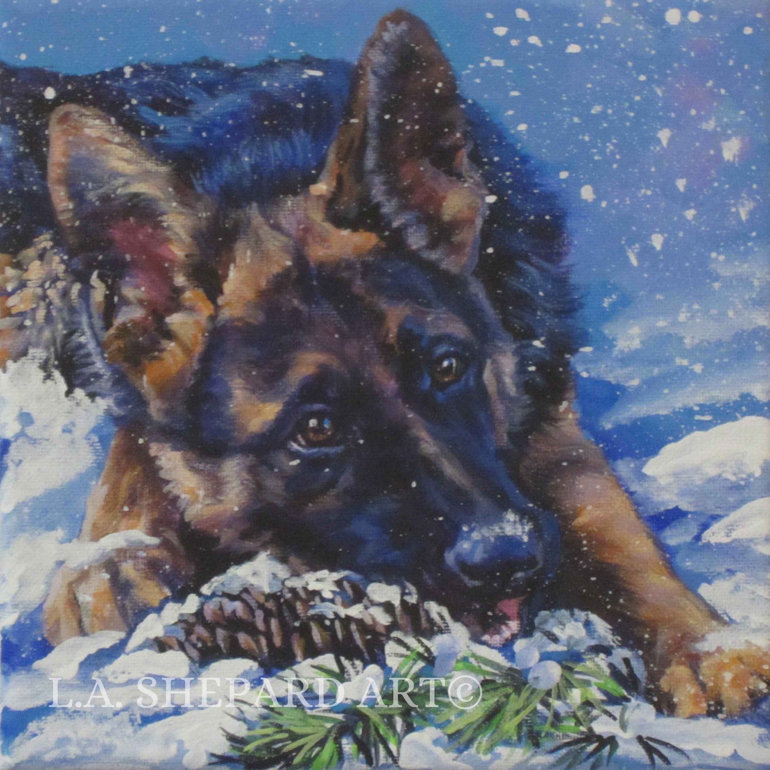German Shepherd GSD ART PRINT of Lashepard Painting 12x12 - Etsy