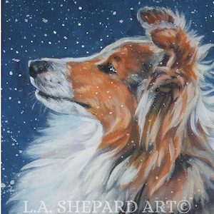 Shetland Sheepdog SHELTIE Hund Kunst Porträt Leinwand DRUCK von LA Shepard Malerei 8x10