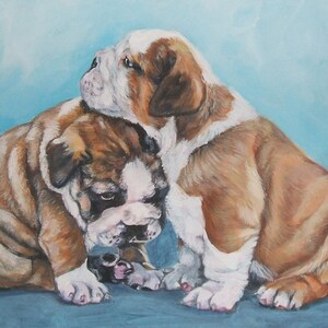 ENGLISH BULLDOG dog art canvas PRINT of LAShepard painting 12x16"