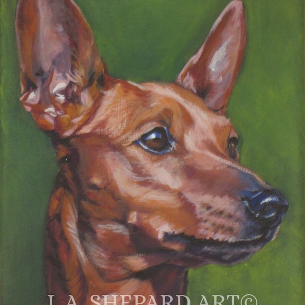 rouge Miniature Pinscher chien portrait art PRINT de LA Shepard peinture 8x10 »