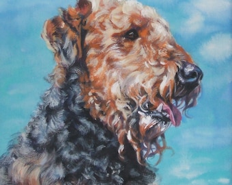 AIREDALE TERRIER dog portrait ART print of LAShepard painting 12x12