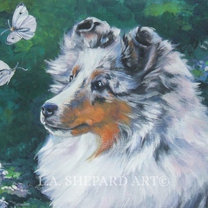 Shetland Sheepdog SHELTIE DOG ART Stampa su tela del dipinto LAShepard 8x10
