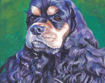 American Cocker Spaniel art portrait Canvas print of LA Shepard painting 12x12 dog art