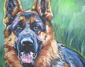 ジャーマンシェパードのボス」プリント水彩画。GSD アート、GSD 水彩画