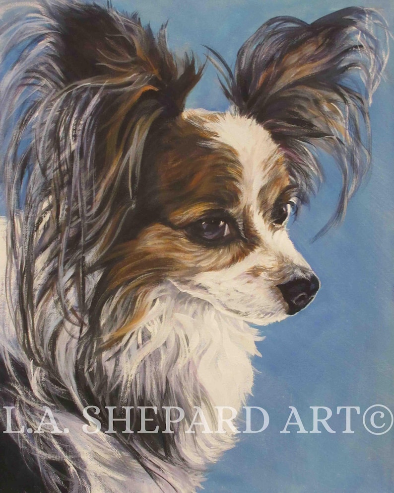PAPILLON dog portrait art PRINT of LAShepard painting 11x14 image 1