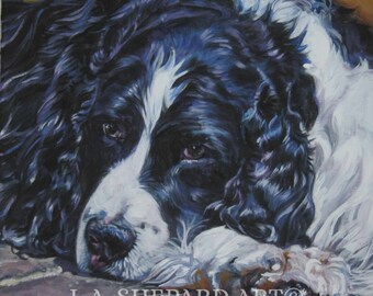 English Springer Spaniel DOG ART portrait canvas PRINT of LAShepard painting 8x8"