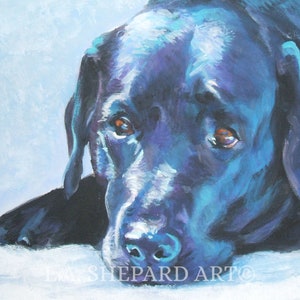 black LABRADOR RETRIEVER dog art portrait canvas PRINT of LAShepard painting 8x10"