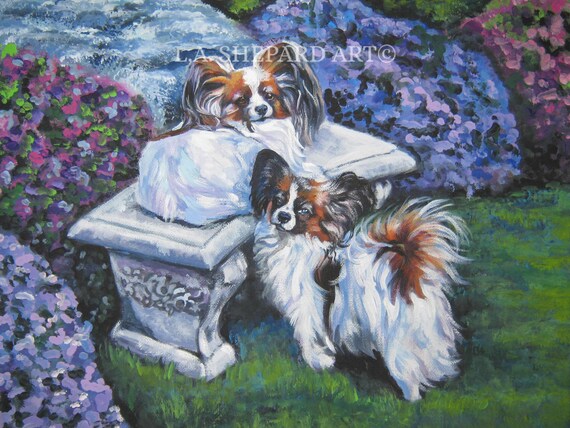 ✴️特別価格【原画】『トオボエ通り』（絵画　犬　チワワ　パピヨン　パステル画） パピヨン犬アートキャンバスプリント LAシェパード絵画 12X16 - Etsy 日本