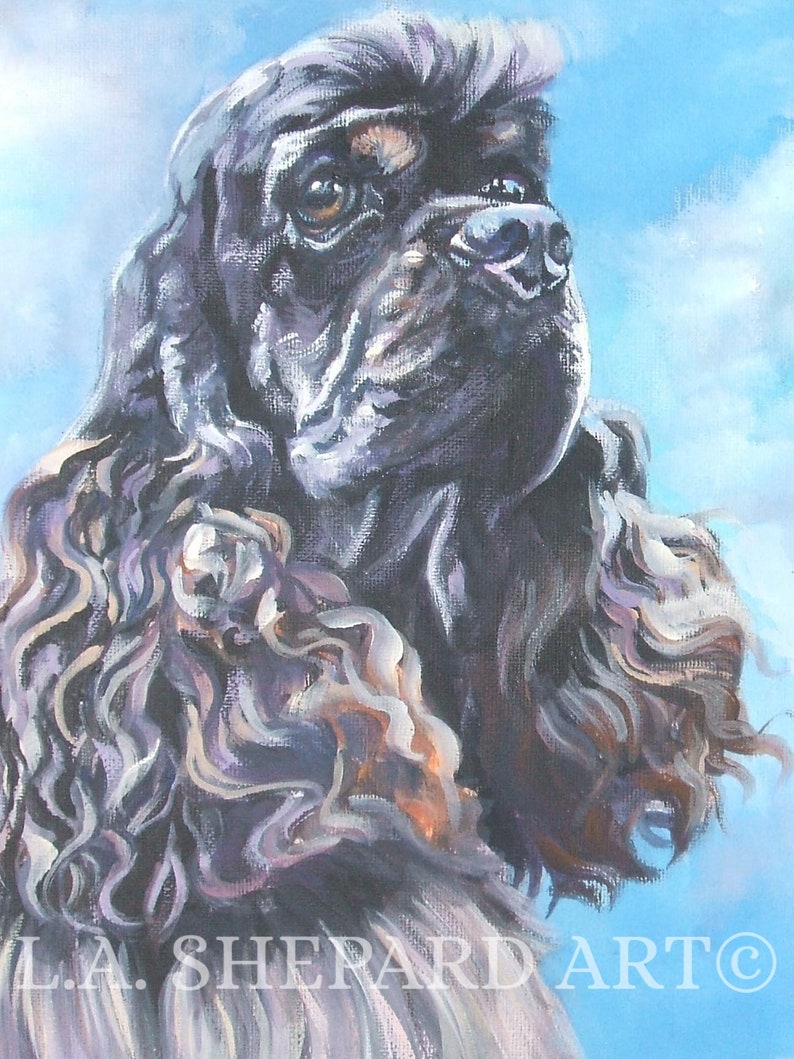 American Cocker SPANIEL DOG art portrait Canvas PRINT of painting by LAShepard 8x10