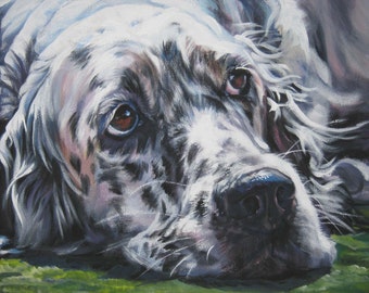 ENGLISH SETTER dog art PORTRAIT canvas print of LAShepard painting 8x10"