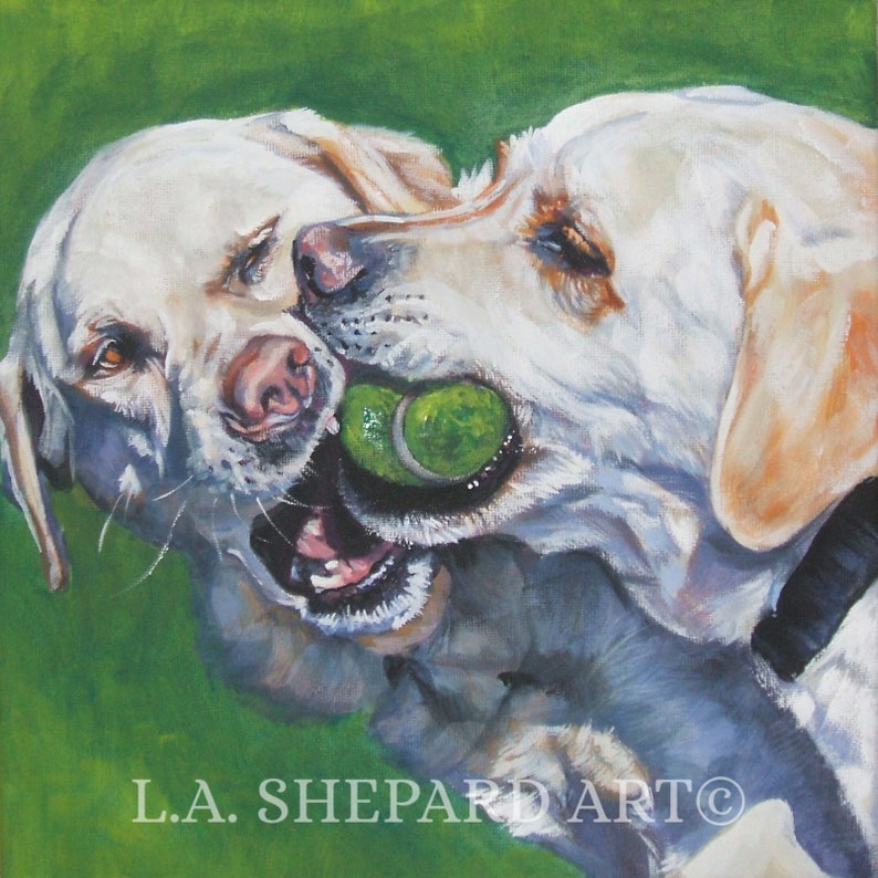 Labrador Retriever YELLOW LAB dog art portrait canvas PRINT of LAShepard painting 12x12 image 1