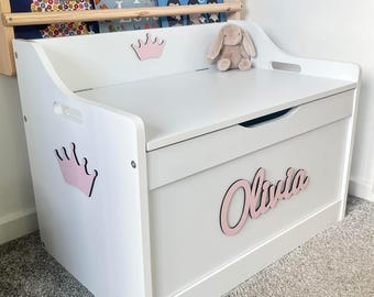 Personalised White Toy Box | Children's Wooden Toy Storage Chest |  Personalised Children’s Gift | Nursery Decor | Playroom | Saftey Hinge |