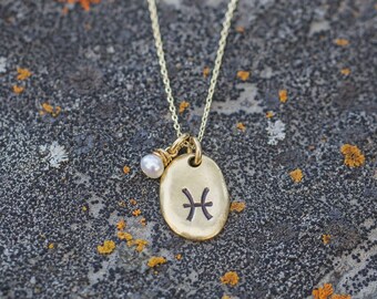 ZODIAC | Dainty Gold Necklace | Handstamped Zodiac Charm | Astrology Gift for Her | Celestial Gift