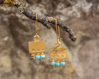 Matte Gold Turquoise Earrings| Rustic Earrings | Turquoise Jewelry | Meaningful Gift for Her