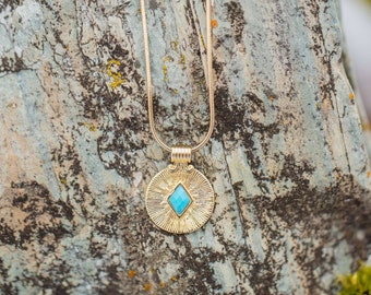 Turkoois + gouden muntketting | Eenvoudige turquoise ketting voor elke dag | Boho-cadeau