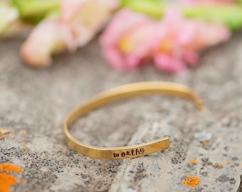 MINI GOLDIE | Custom Gold Cuff Bracelet | Hand-stamped Cuff Bracelet with Sentiment Of Your Choice