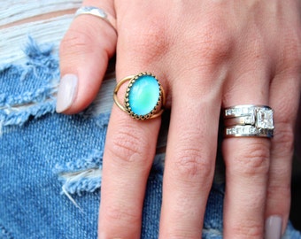 Bague d'humeur en laiton vintage | Bague tendance aux couleurs changeantes, taille réglable 5-10