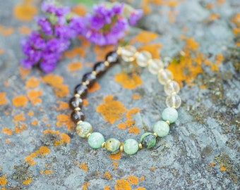 Health and Happiness | Natural Beaded Gemstone Bracelet | Citrine, Smoky Quartz and Turquoise 9mm Beaded Bracelet