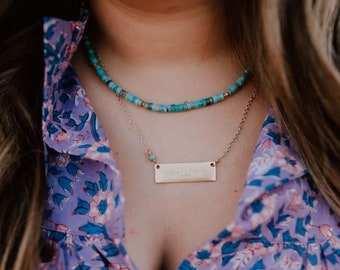 HATTIE | Custom Hand Stamped Gold Bar Necklace