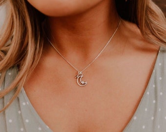 Luna | Dainty Crescent Moon + Star Necklace