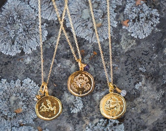 ZODIAC COIN | Dainty Gold Necklace | Astrology Gift for Her | Unique Coin Necklace