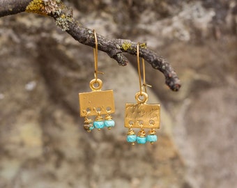 TREASURE FINDER | Gold + Turquoise Earrings | Vintage Inspired Matte Gold Earrings