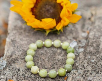 OLIVE JADE| Chunky Meaningful Gemstone Bracelet | Gemstone Bracelet with Natural 10mm Beads