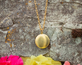 Golden Brass Round Locket | Keepsake Gift Idea | Round Photo Locket