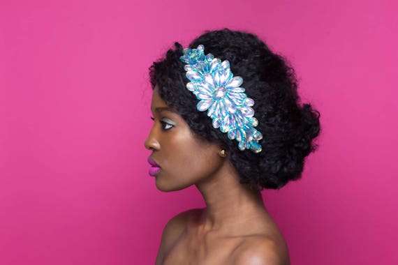 Blue Rhinestone Headband Blue And Purple Jewel Headband Etsy