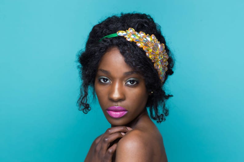 Sparkling Jewel Headband Orange Rhinestone Headband Orange Etsy