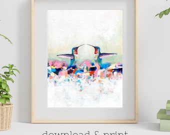 Hummingbird Art Print: Abstract Colorful Bird Wall Decor (Digital Download)