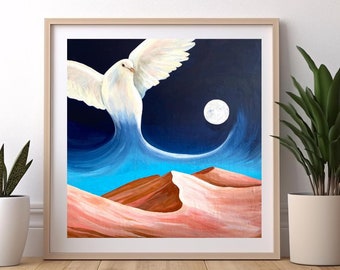 Dove Full Moon Desert Art Print, Texas Southwest Aesthetic (Digital Download)