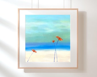 Poppy Flowers Minimalist Art Print: Ocean Colors (Digital Download)
