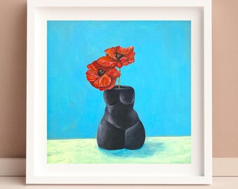 Floral Female Figure Vase Art Print: Contemporary Home Decor (Digital Download)