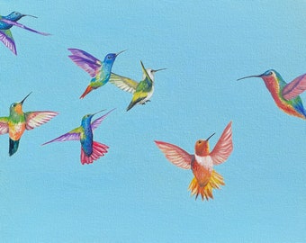 Bouquet of Hummingbirds original painting by Amy Yeager Jorge