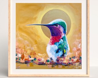 Hummingbird Art Print: Golden Sun, Bright Yellow (Digital Download)