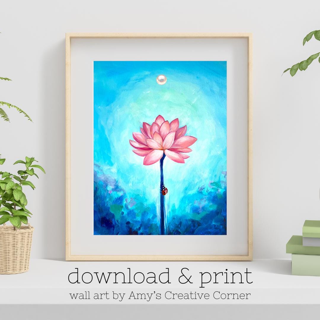 Ladybug Lotus Flower Art Print: Spiritual Wall Decor (digital Download ...