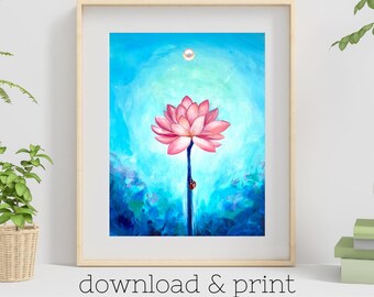Ladybug Lotus Flower Art Print: Spiritual Wall Decor (Digital Download)