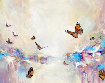 Original Abstract Butterfly Painting | 36x36 Contemporary Canvas Art, Transformation Renewal Wall Art