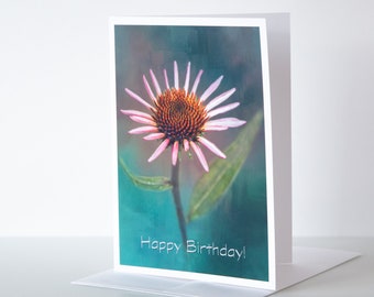 Happy Birthday Fine Art Note Card, 5x7 Greeting Card, Blank Inside, With Envelope, Photo Art, Pink Coneflower, Birthday Card,