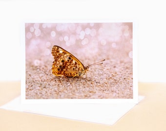 Fine Art Note Card, 4.5X6.25 Greeting Card Blank Inside, Envelope and Protective Sleeve Included, Butterfly, Dreamy Pink Background