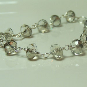 Smokey Gray Faceted Crystal Bracelet, Hand Wrapped Sterling Silver image 1