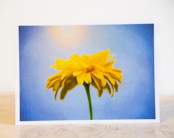 Fine Art Note Card, 5x7 Greeting Card Blank Inside, Yellow Flower Painterly Photo Greeting Card, With Envelope And Plastic Protective Sleeve