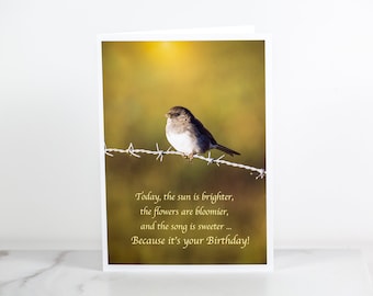 Happy Birthday Fine Art Note Card, 5x7 Greeting Card, Blank Inside, With Envelope, Photo Art, Song Bird, Birthday Card,