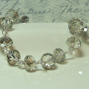 Smokey Gray Faceted Crystal Bracelet, Hand Wrapped Sterling Silver image 2